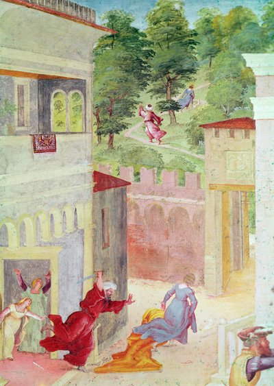 Scene della vita di Santa Barbara, (dettaglio) di Santa Barbara minacciata dal padre, c.1523-24 da Lorenzo Lotto